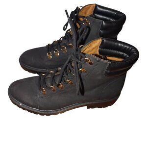 PRIMARK Black Lace-Up Ankle Boots W/Gold Eyelets/ Padded Collar-Women-SIZE:9